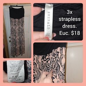 Emerald Strapless Dress with Black and Pink Design